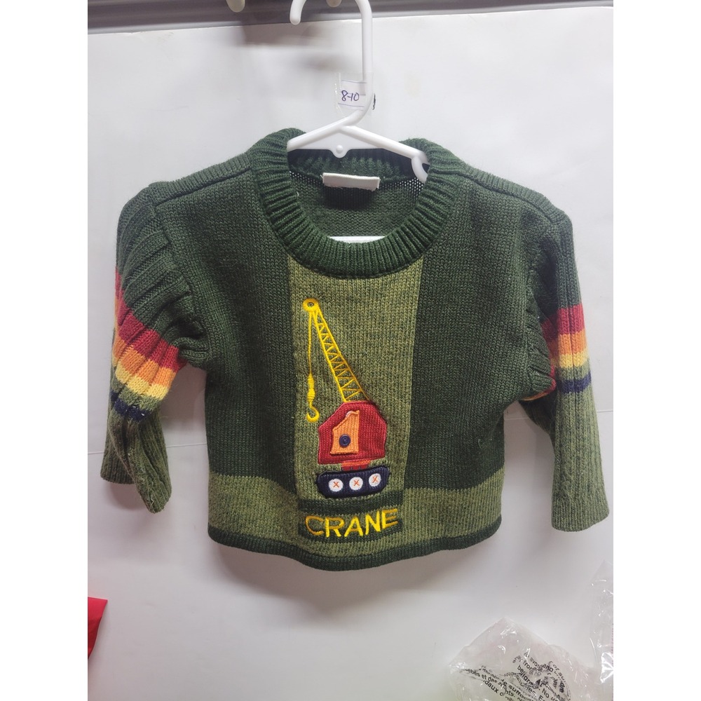 B‎ T Kids Green Crane Graphic Knit Sweater Long Sleeve Pullover Top